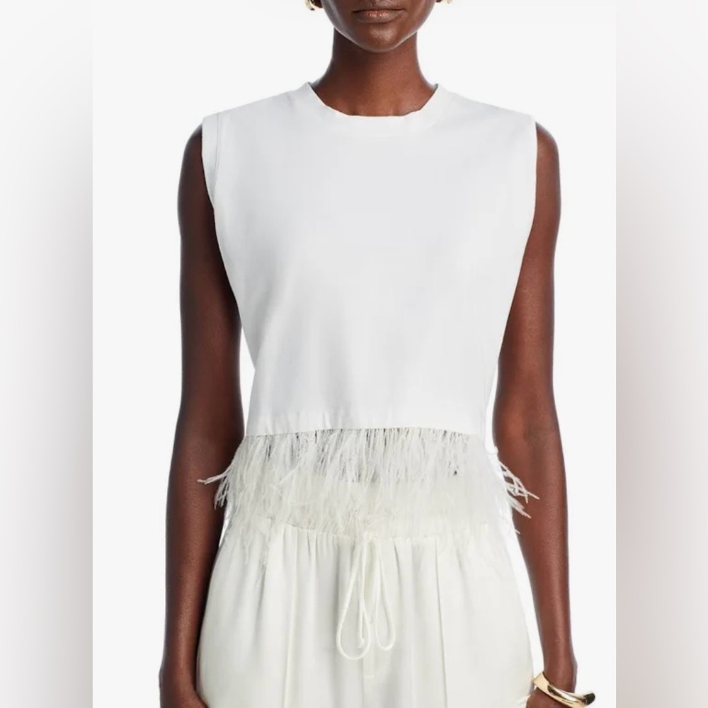 Cinq à Sept White Feather Trim Crop Top - Picture 2 of 5